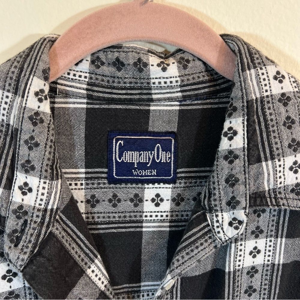 Company One 90's Vintage Gray White Plaid Button Down Shirt XL Cabincore - Picture 3 of 10
